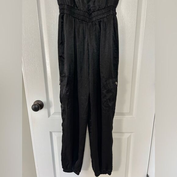 Kori Women’s New Black Satin Sleeveless Jumpsuit with Silver Snaps  Size Small - Picture 6 of 15